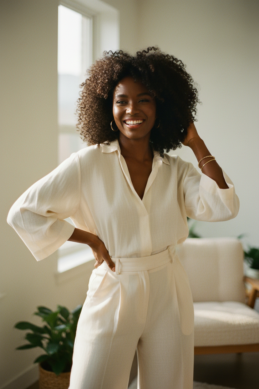 Deep skin tone, natural hair